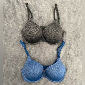 Victoria's Secret Black and Blue Padded Perfect Coverage Bra Set of Two Size 32D